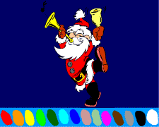 The Santa Claus plays the trumpet