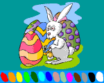 online coloring easter : Rabbit and Easter eggs