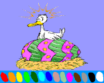 online coloring easter : the duck is the big Easter Egg