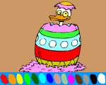 online coloring easter : duck in easter egg.
