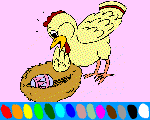 online coloring easter : the chicken and the Easter Egg.