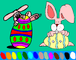 online coloring easter : rabbits and eggs